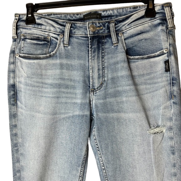 Silver Jeans Kenaston Distressed Light Blue Denim Jeans Size 32 - Picture 3 of 10